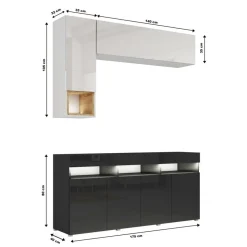 Meblościanka 175 cm do salonu PREMIUM biały/czarny