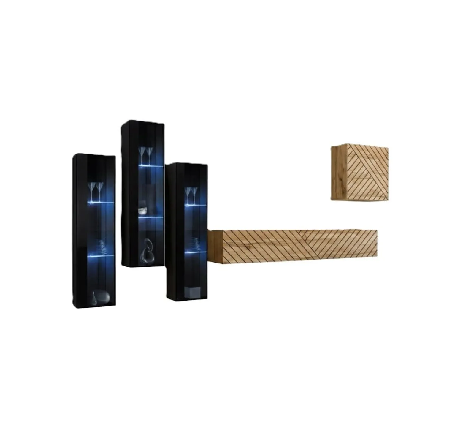 Meblościanka SWITCH LAMEL XIII czarna/dąb wotan