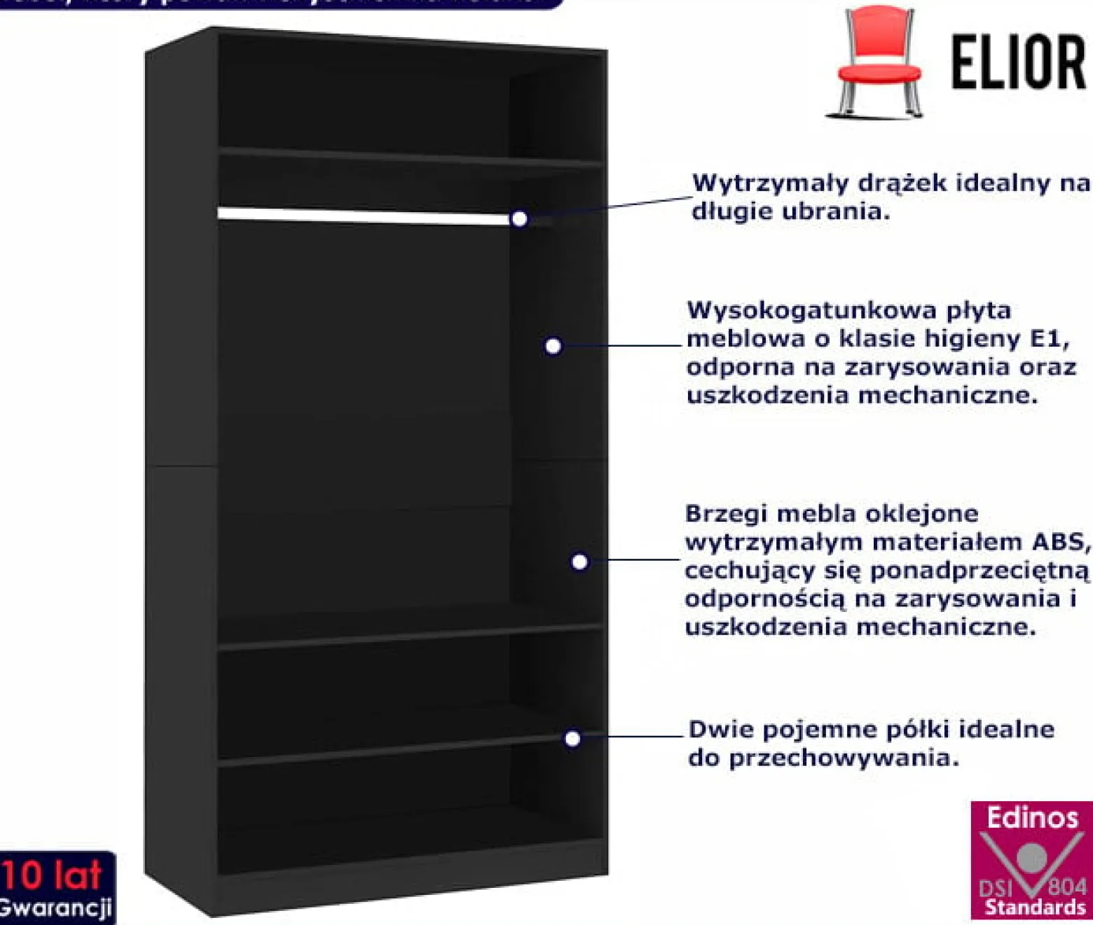Minimalistyczna szafa z drążkiem - Navian
