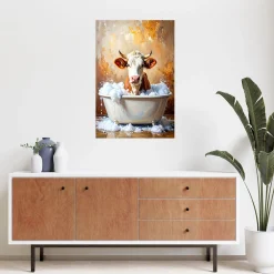 Naklejka samoprzylepna do salonu Feeby Krowa w wannie z pianą 20x30