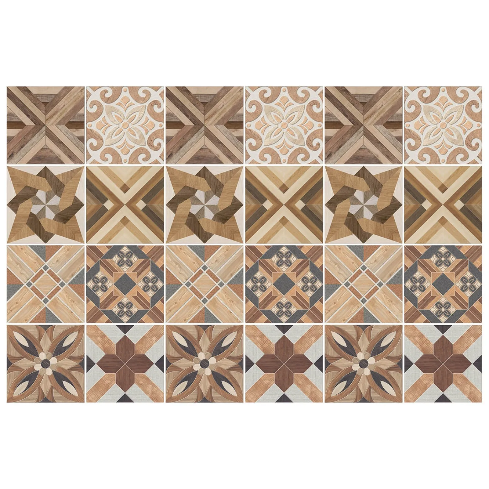 Naklejki na kafelki 10x10 cm Drewniana mozaika 24 szt.