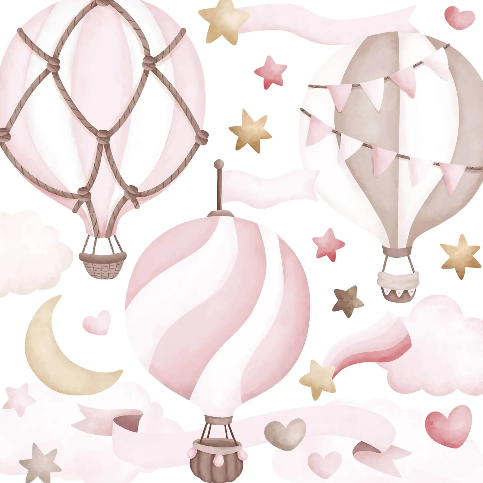 Naklejki Różowe balony w chmurach 60x30cm