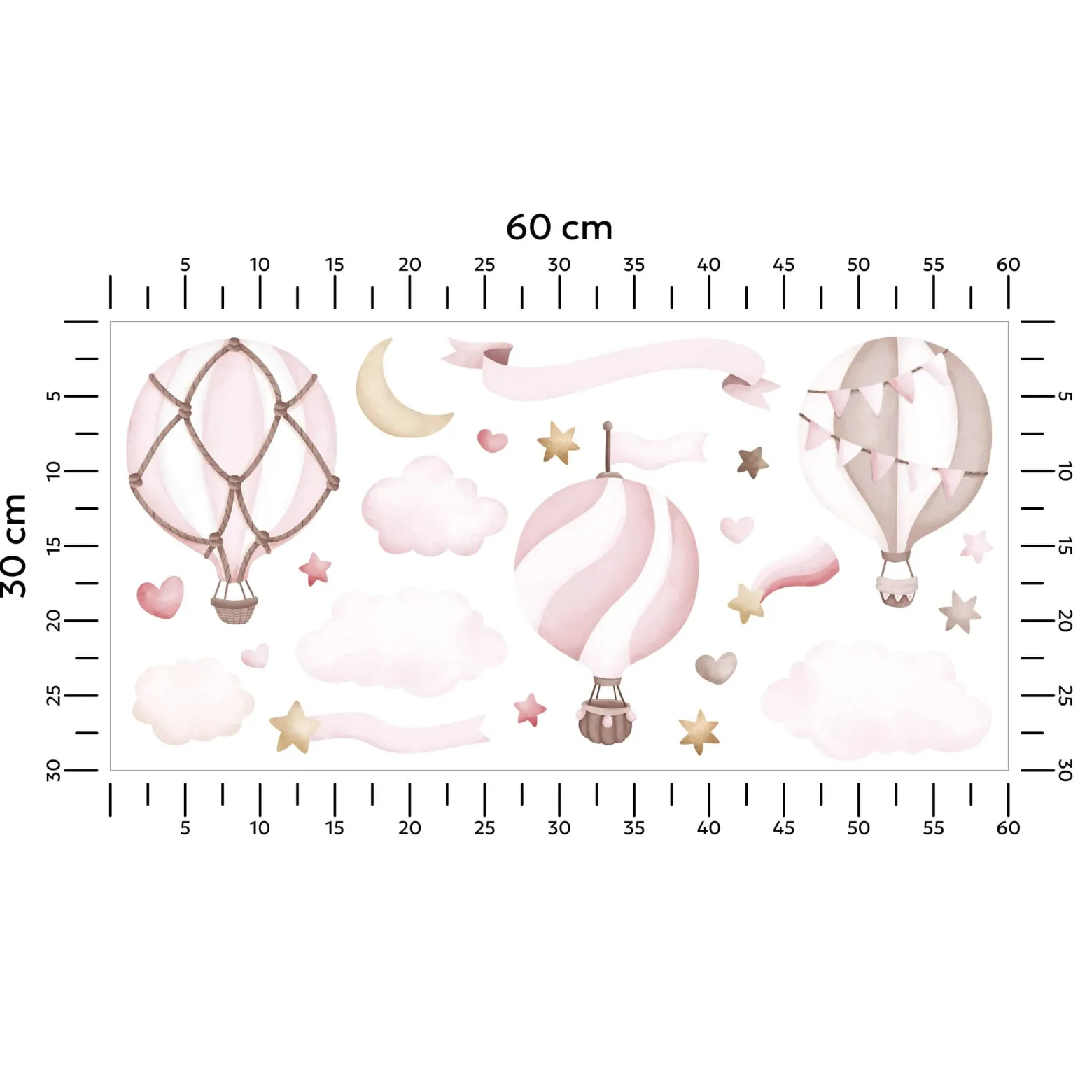 Naklejki Różowe balony w chmurach 60x30cm
