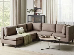 Narożna sofa modułowa tapicerowana 5-osobowa brązowa
