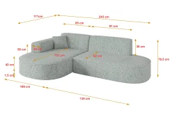 Narożnik lewostronne bez funkcji spania MARI-L1 243x171x79,5cm Zielony