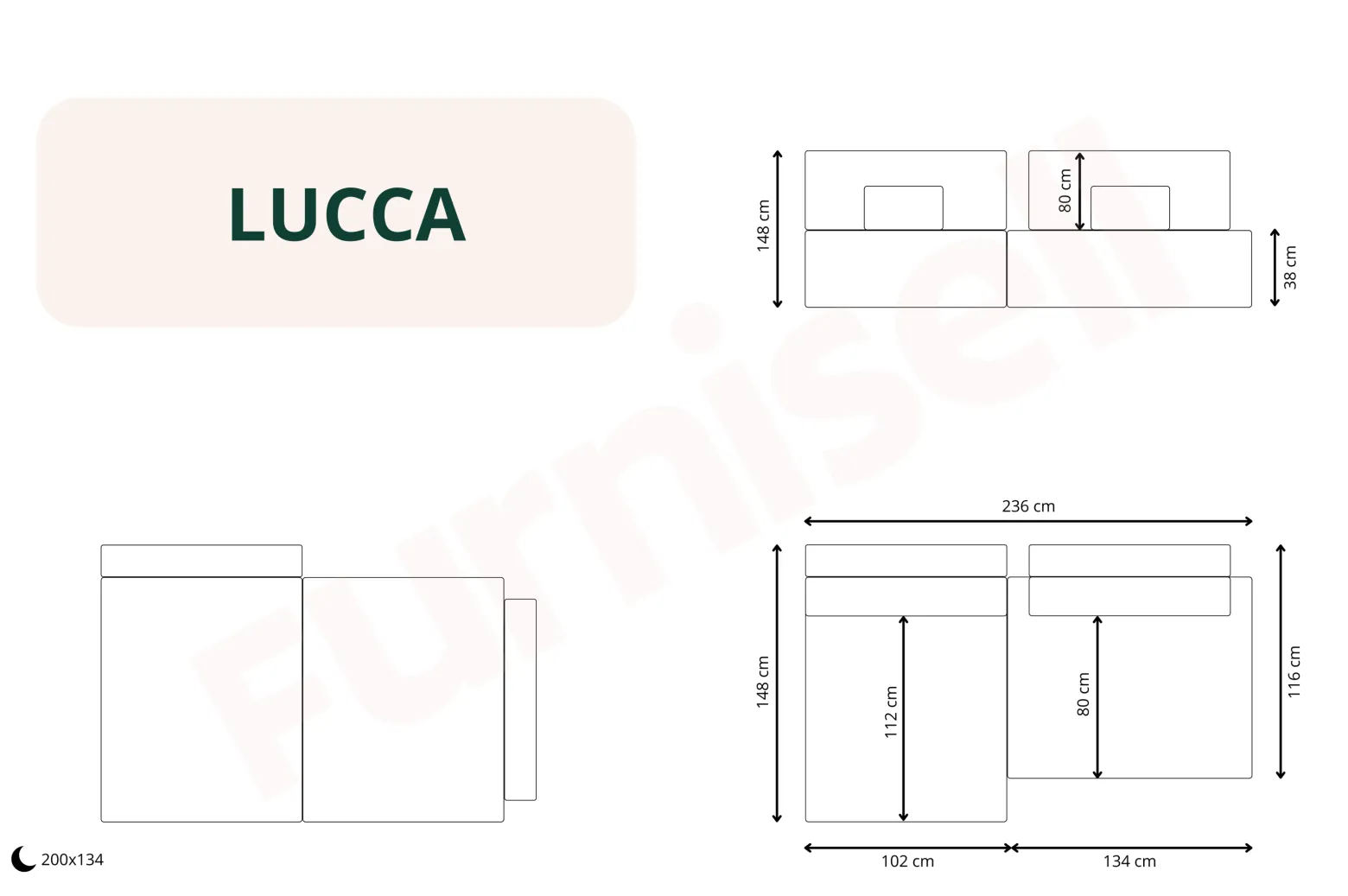 Narożnik modułowy LUCCA z funkcją spania sztruks POSO 55