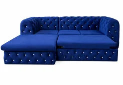 Narożnik Moet Light rozkładany L z funkcją spania granatowy welur glamour