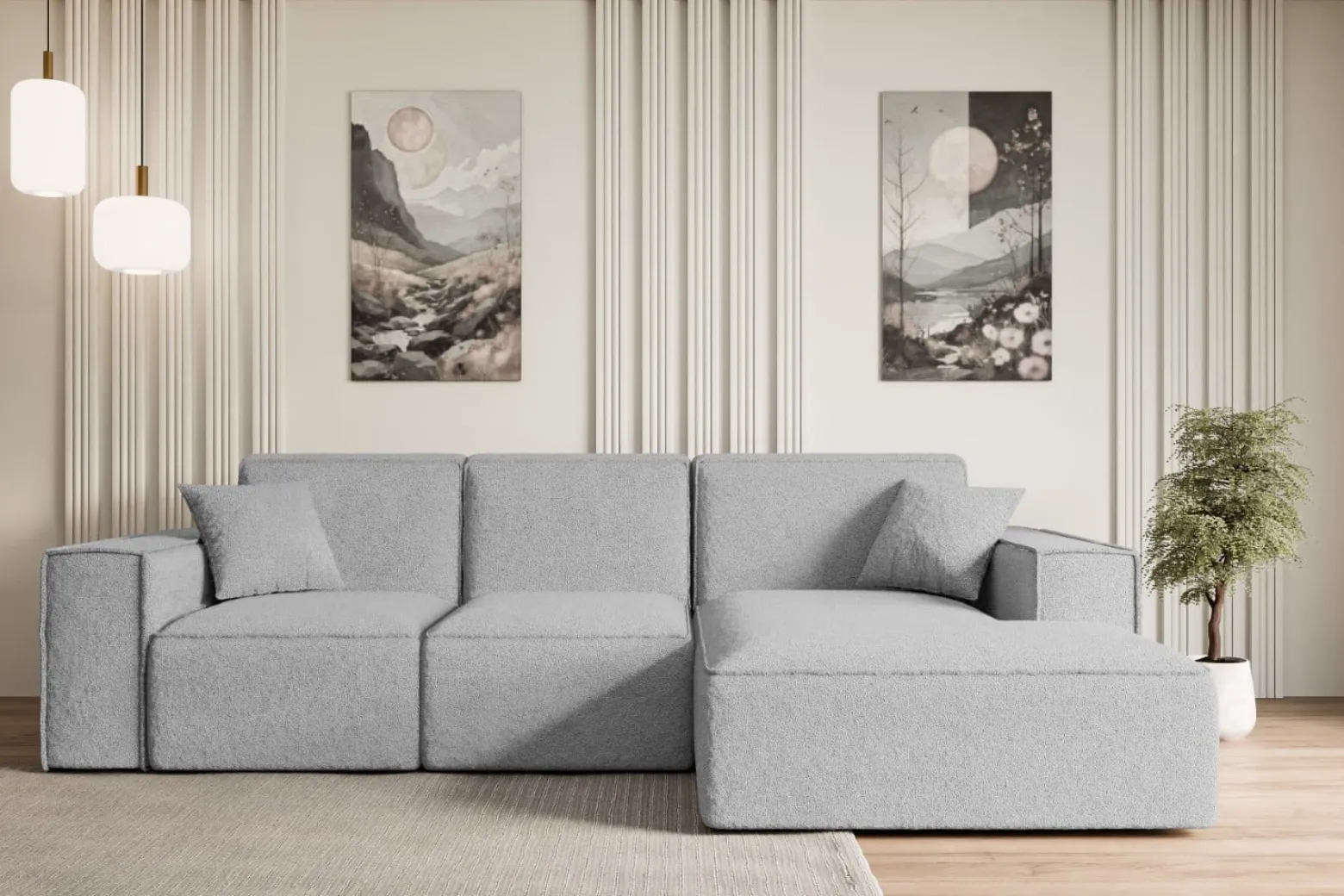 Narożnik prawostronny bez funkcji spania SERRA-L 266x169x80 cm Jasny szary