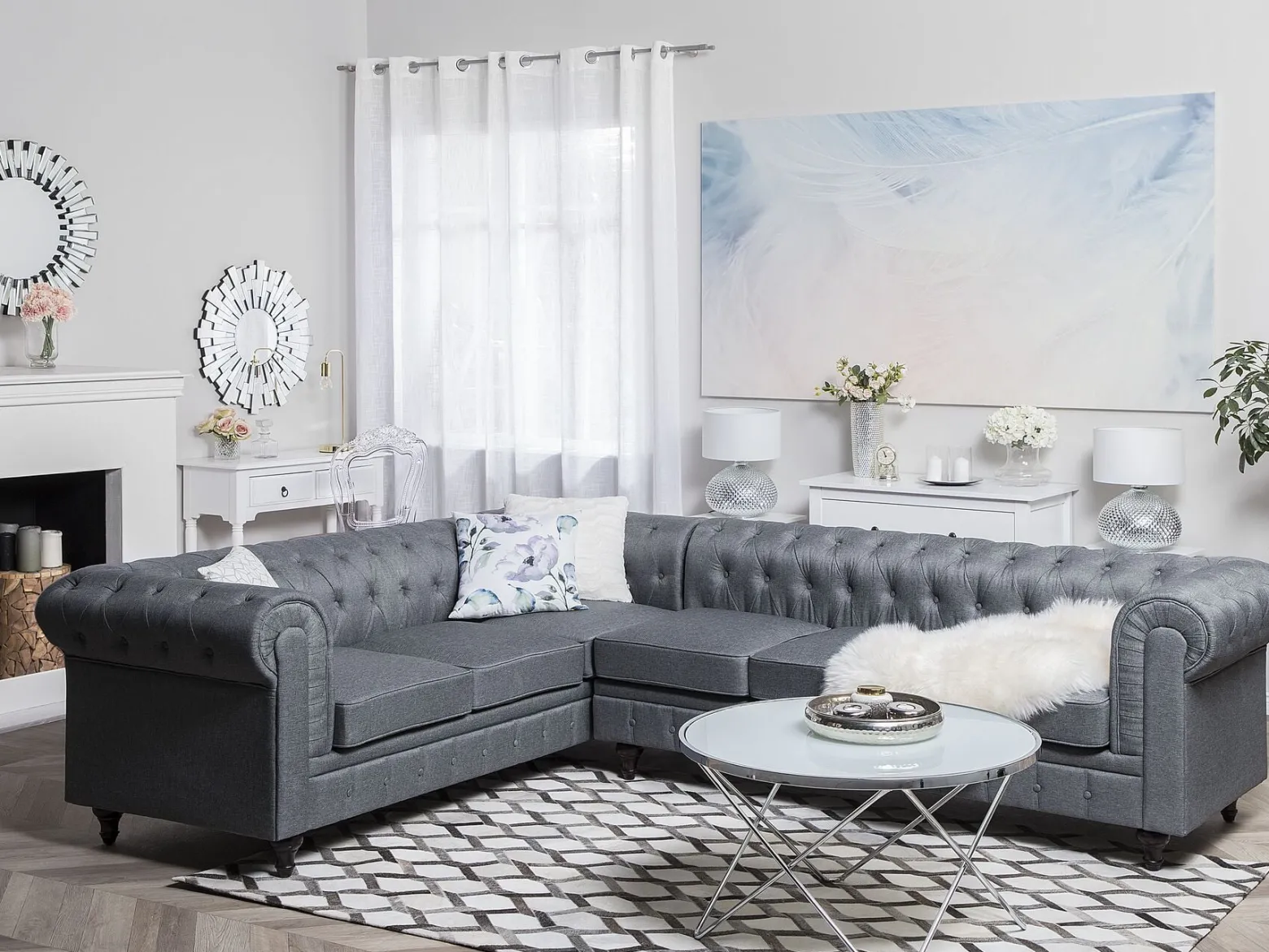 Narożnik rogówka chesterfield jasnoszary