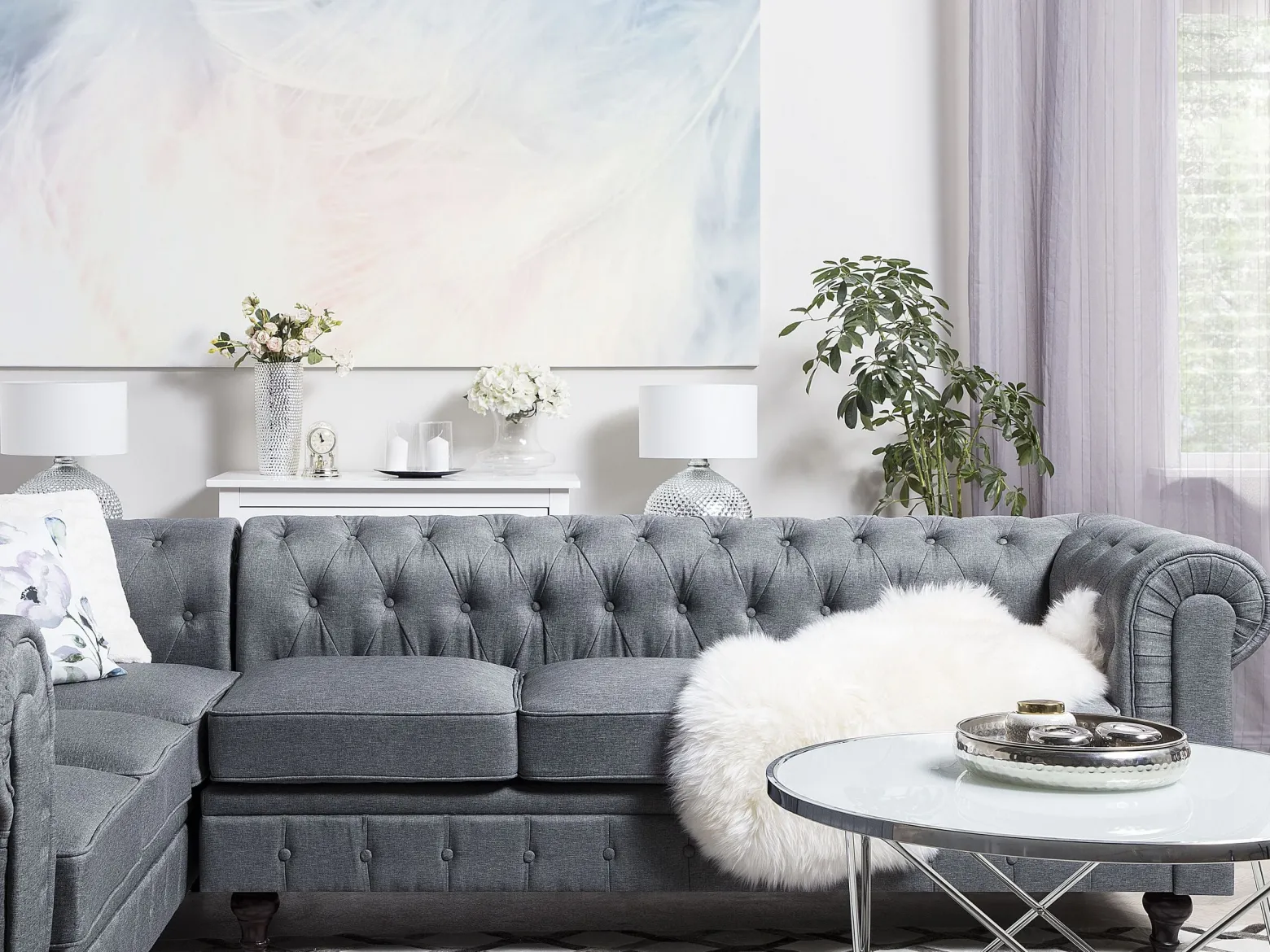 Narożnik rogówka chesterfield jasnoszary