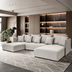 Narożnik, Sofa w kształcie litery U, Hannover U tkanina Castel Ecru