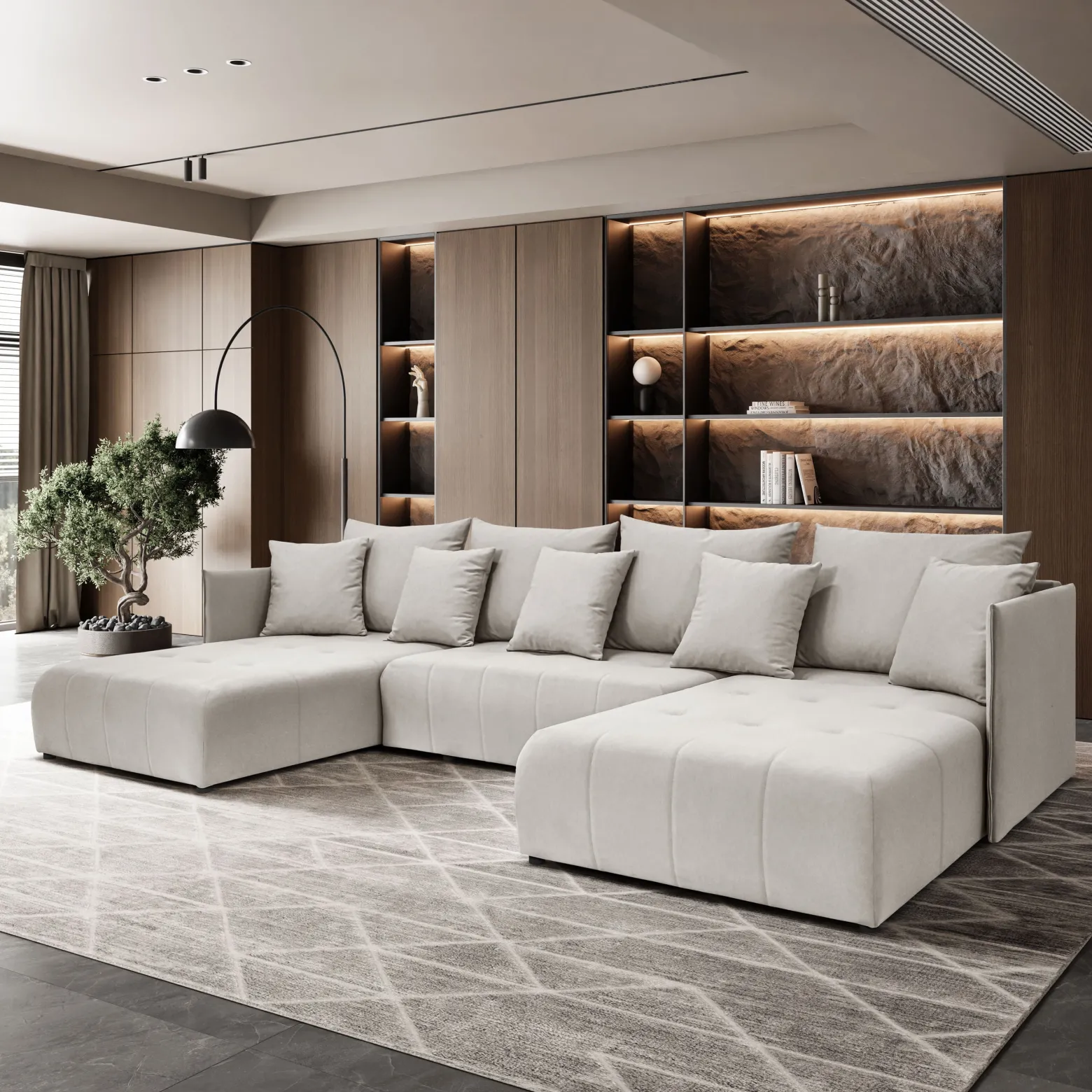 Narożnik, Sofa w kształcie litery U, Hannover U tkanina Castel Ecru