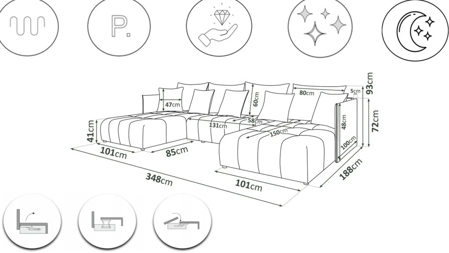 Narożnik, Sofa w kształcie litery U, Hannover U tkanina Castel Ecru