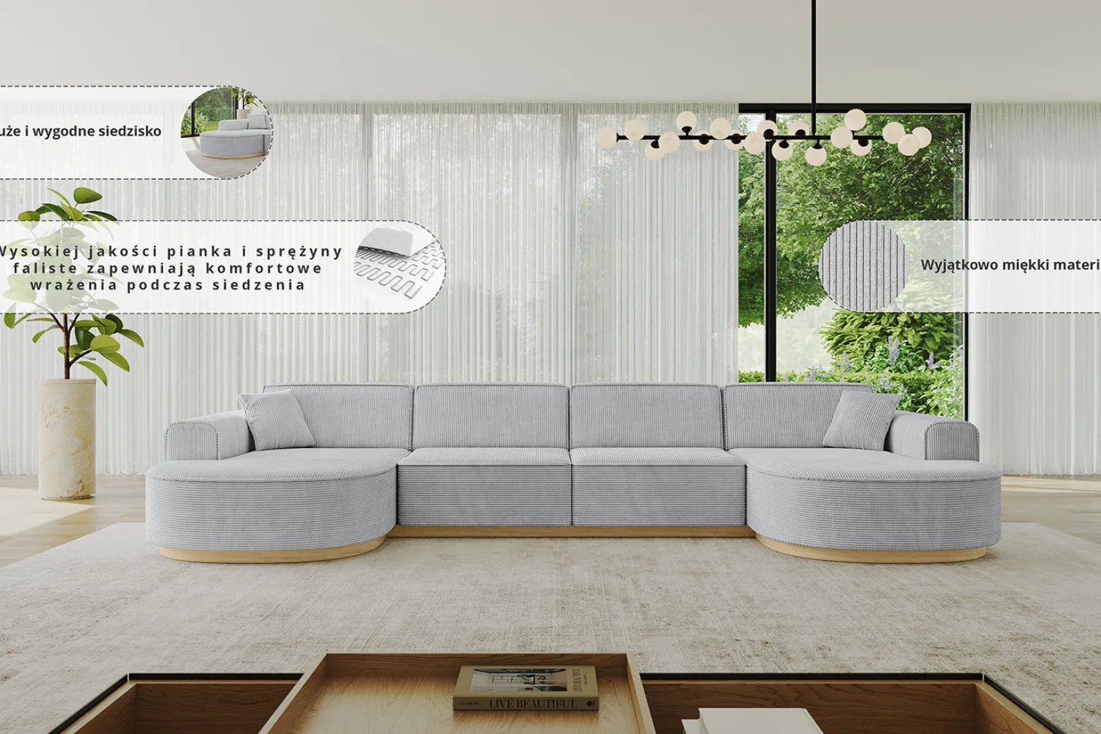 Narożnik uniwersalny bez funkcji spania MARI-U2-v2 388x171x83cm Brązowy