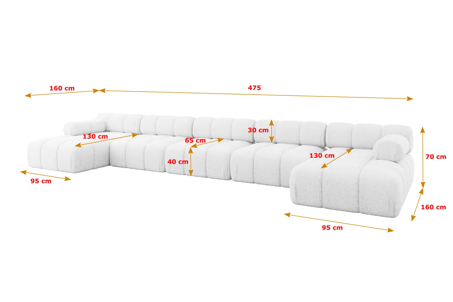 Narożnik uniwersalny modułowy TESSO-U3 475x160x70 cm Biały