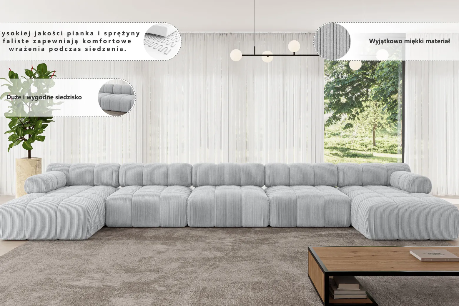 Narożnik uniwersalny modułowy TESSO-U3 475x160x70 cm Biały