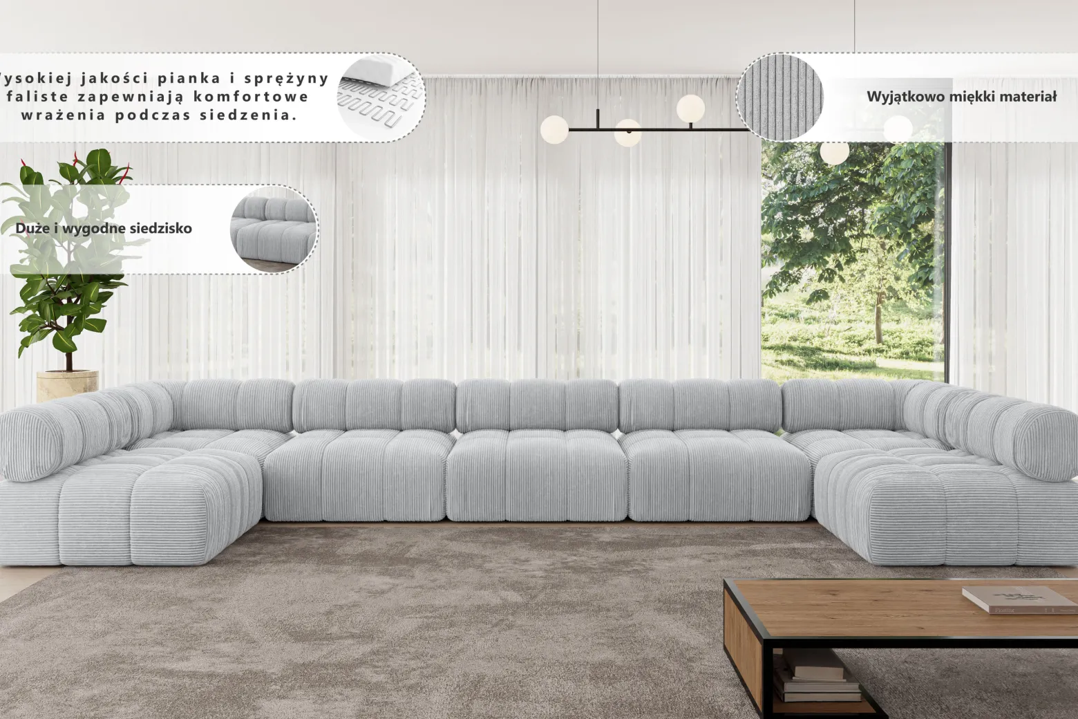 Narożnik uniwersalny modułowy GARVO-U3 475x190x70 cm Beżowy