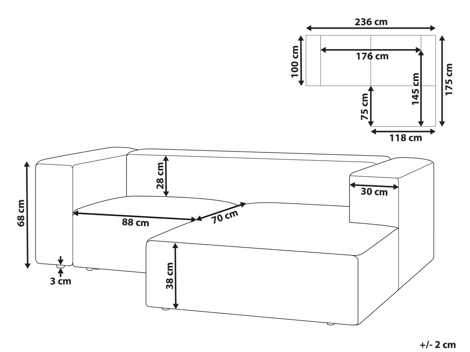 Narożnik VERNON Jasnobeżowy dla 2 osób Lewostronny