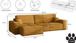 Narożnik z funkcją spania BEST XL tkanina Poso Musztardowy Lewy