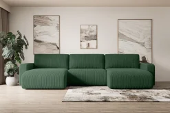 Narożnik z funkcją spania i pojemnikiem KLEEA-U - 347x143x83cm Zielony