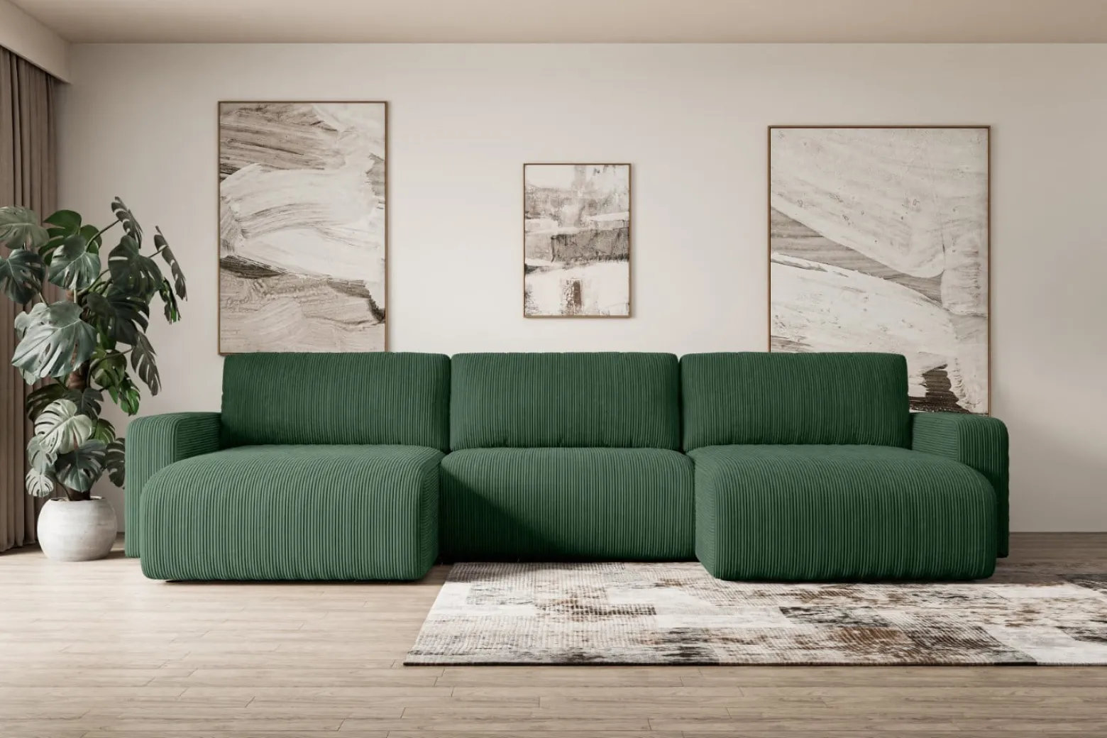 Narożnik z funkcją spania i pojemnikiem KLEEA-U - 347x143x83cm Zielony