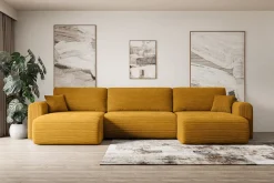Narożnik z funkcją spania i pojemnikiem ORRO-U - 362x145x83cm Żółty