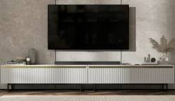 Nowoczesna Szafka RTV Glamour Komoda Biały MAT czarny stelaż 280 cm