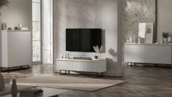 Nowoczesna Szafka RTV Glamour Komoda Biały MAT czarny stelaż 280 cm