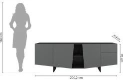 Nowoczesna szara komoda z szufladami WING / szer. 200 cm