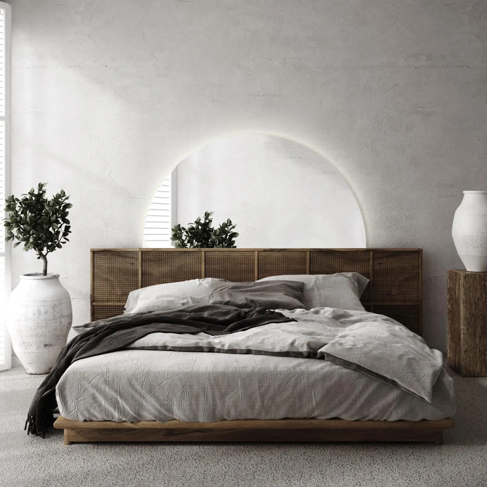 Nowoczesne Wiszące Lustro Półokrągłe LED Loft 1/2 fi90 cm