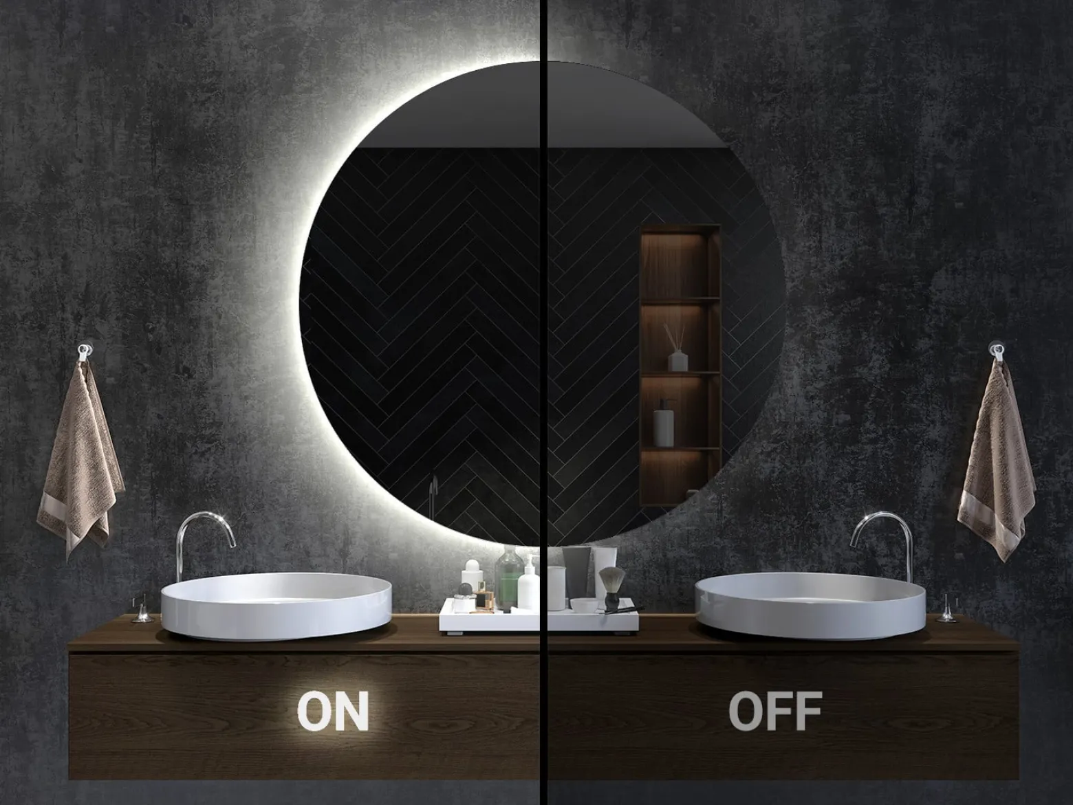 Nowoczesne Wiszące Lustro Półokrągłe LED Loft 1/2 fi90 cm