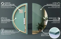 Nowoczesne Wiszące Lustro Półokrągłe LED Loft 1/2 fi90 cm