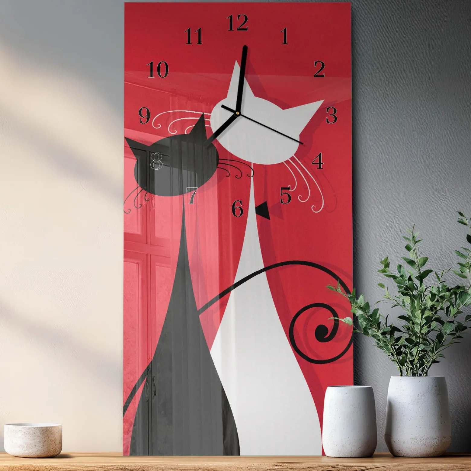 Nowoczesny zegar 30x60 Koty design na ścianę