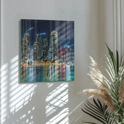 Nowoczesny zegar 30x30 Noc w Mieście nowoczesny do salonu