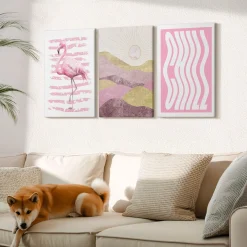 Obraz canvas 3 częściowy Flamingowy relaks | 3x40x60 | Wallfluent