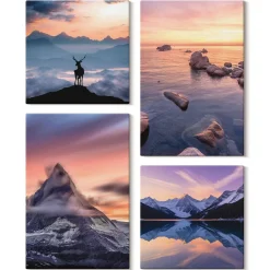 Obraz canvas 4 częściowy Góry jeziora jeleń |40x40, 40x60| Wallfluent