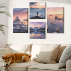 Obraz canvas 4 częściowy Góry jeziora jeleń |40x40, 40x60| Wallfluent