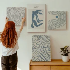 Obraz canvas 4 częściowy Linie beż niebieski |40x40, 40x60| Wallfluent