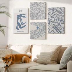 Obraz canvas 4 częściowy Linie beż niebieski |40x40, 40x60| Wallfluent