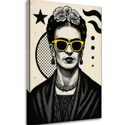 Obraz czarno biały, Frida Kahlo w okularach Pop Art 20x30