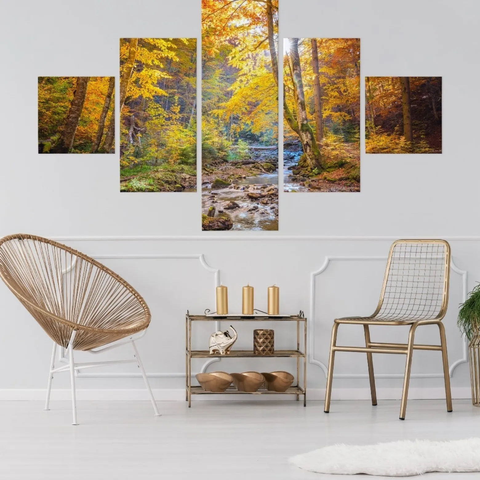 Obraz 5-Częściowy Jesienny Leśny Pejzaż 150x90cm