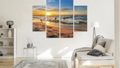 Obraz 4-Częściowy ZACHÓD SŁOŃCA Morze Efekt 3D 80x60cm