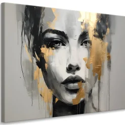 Obraz Do Salonu Abstrakcyjny Złoty Portret 30x20cm