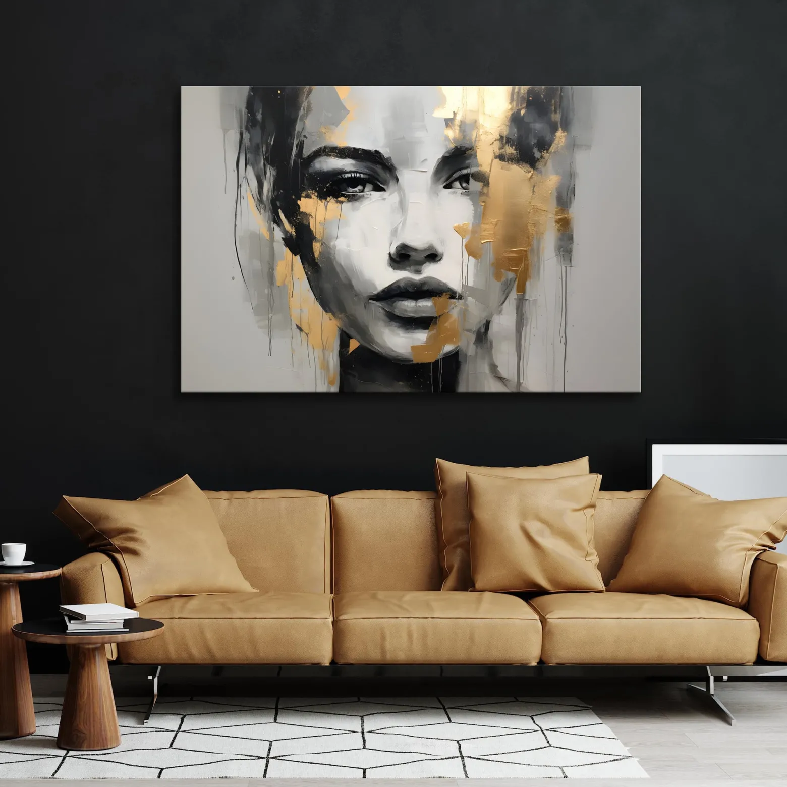 Obraz Do Salonu Abstrakcyjny Złoty Portret 30x20cm