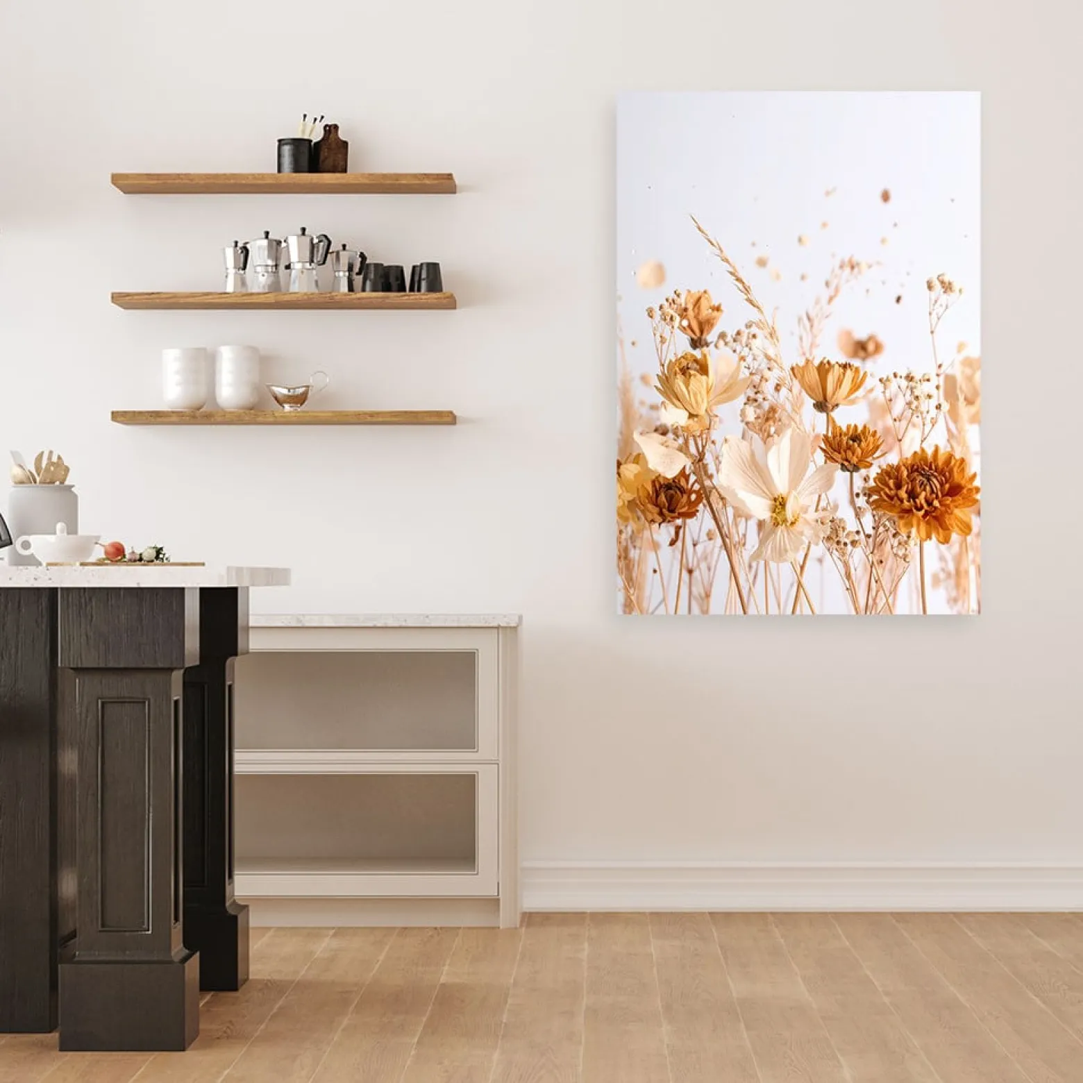 Obraz do salonu jadalni, Kwiaty polne w beżu natura 20x30