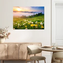 Obraz do salonu sypialni biura, Łąka dmuchawce pejzaż górski 30x20