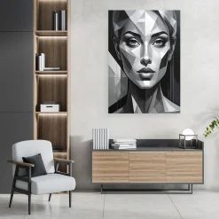 Obraz do salonu sypialni, Kobieta Geometryczny Portret czarno biały 20x30