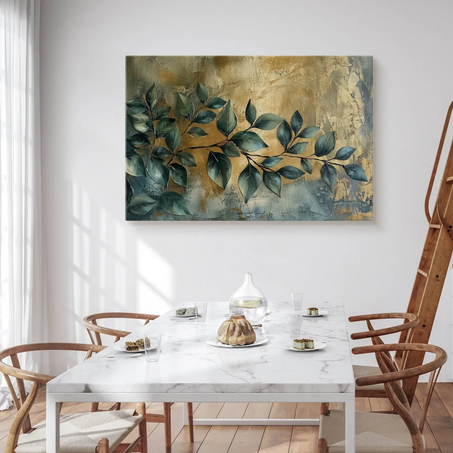 Obraz Liście Gałązki Elementy Złota Styl Glamour 30x20cm