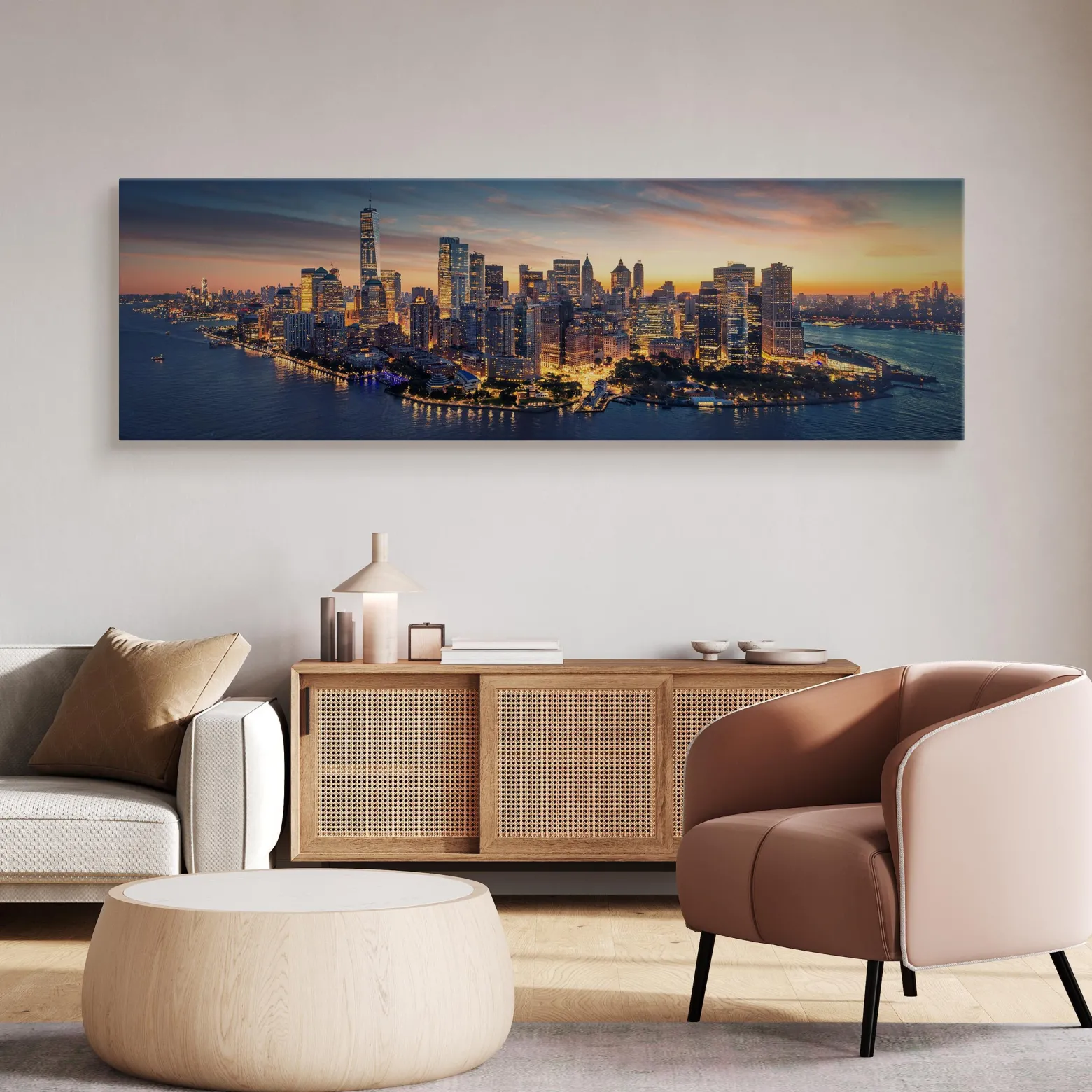 Obraz Panoramiczny Wieczorna Panorama Nowego Yorku 145x45cm