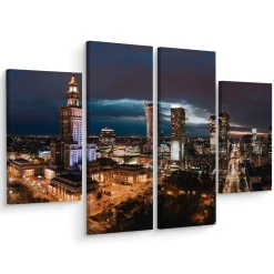 Obraz Tetraptyk Panorama centrum Warszawy nocą 80x60cm